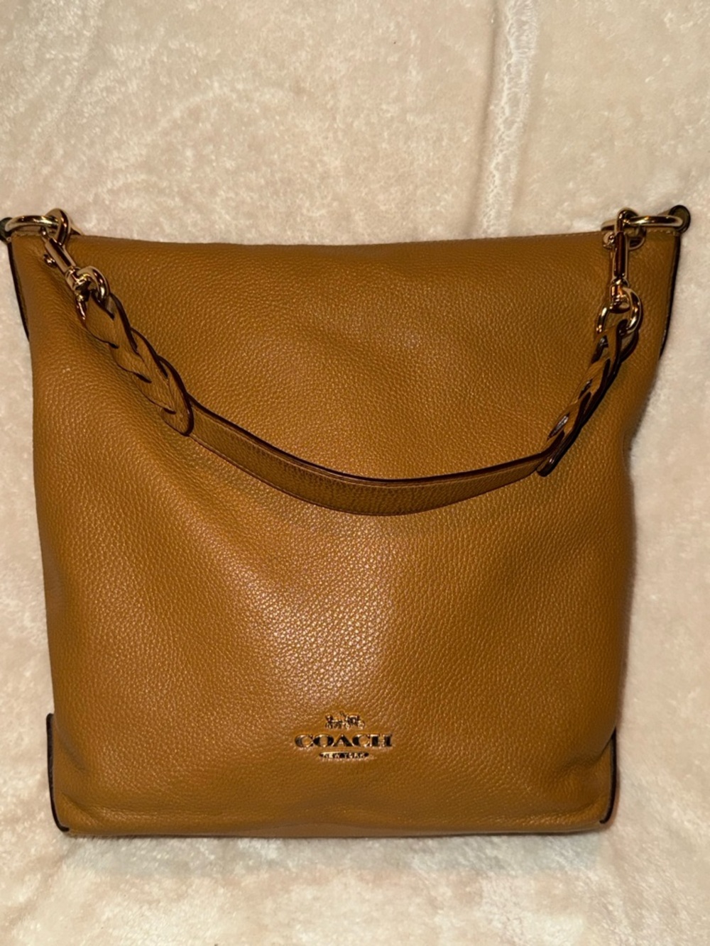 Coach Abby Duffle Leather Hobo Bag Camel Tan Braided Handle & Crossbody Strap - Picture 4 of 16